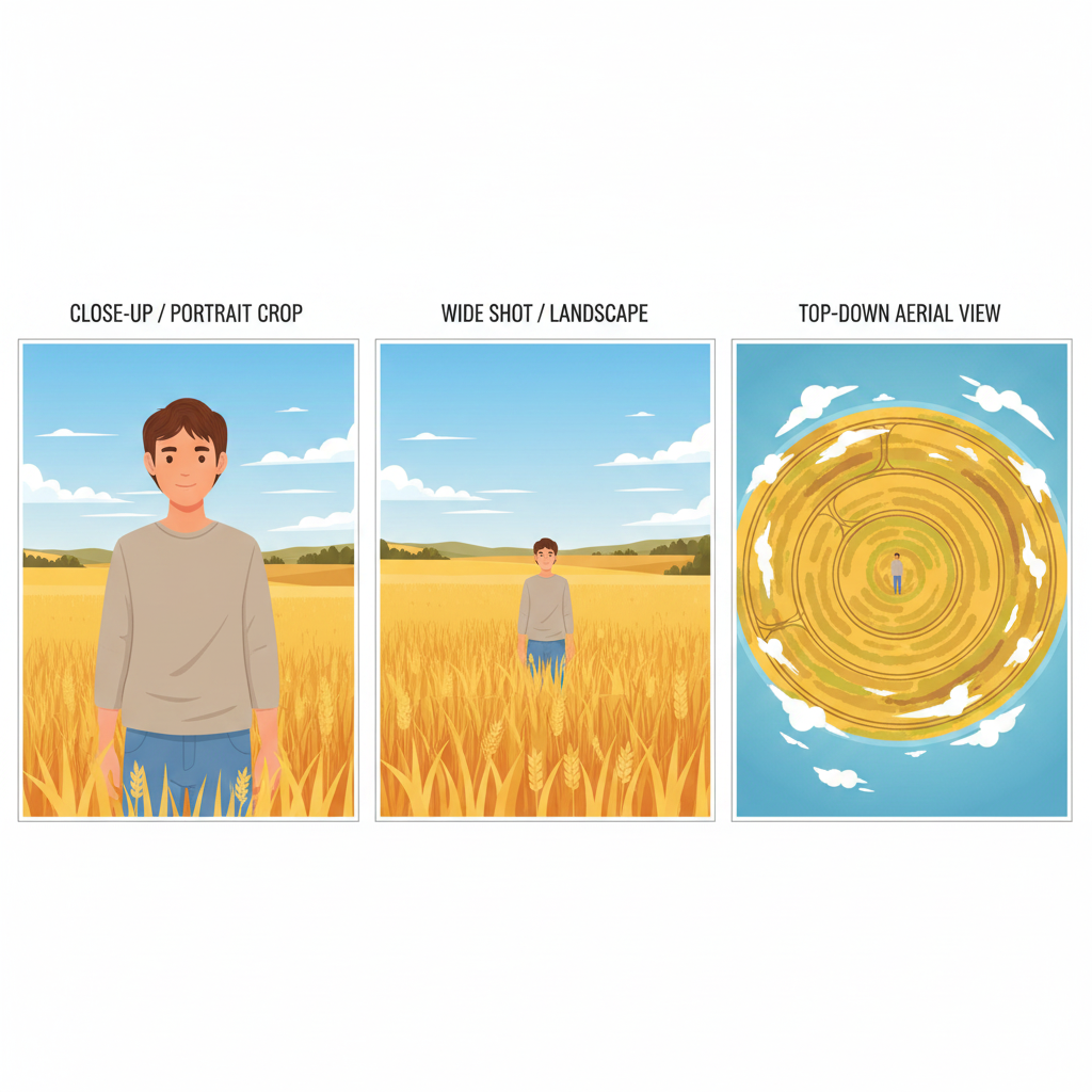 Different types of composition and framing in AI image generation